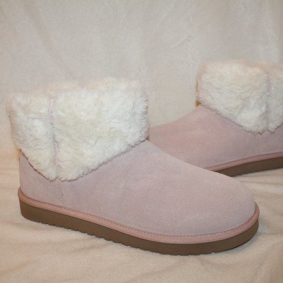 NIB UGG KOOLABURRA WOMEN'S ABREI MINI PINK SUEDE FUR CUFFED ANKLE BOOTS 10 - Picture 2 of 6